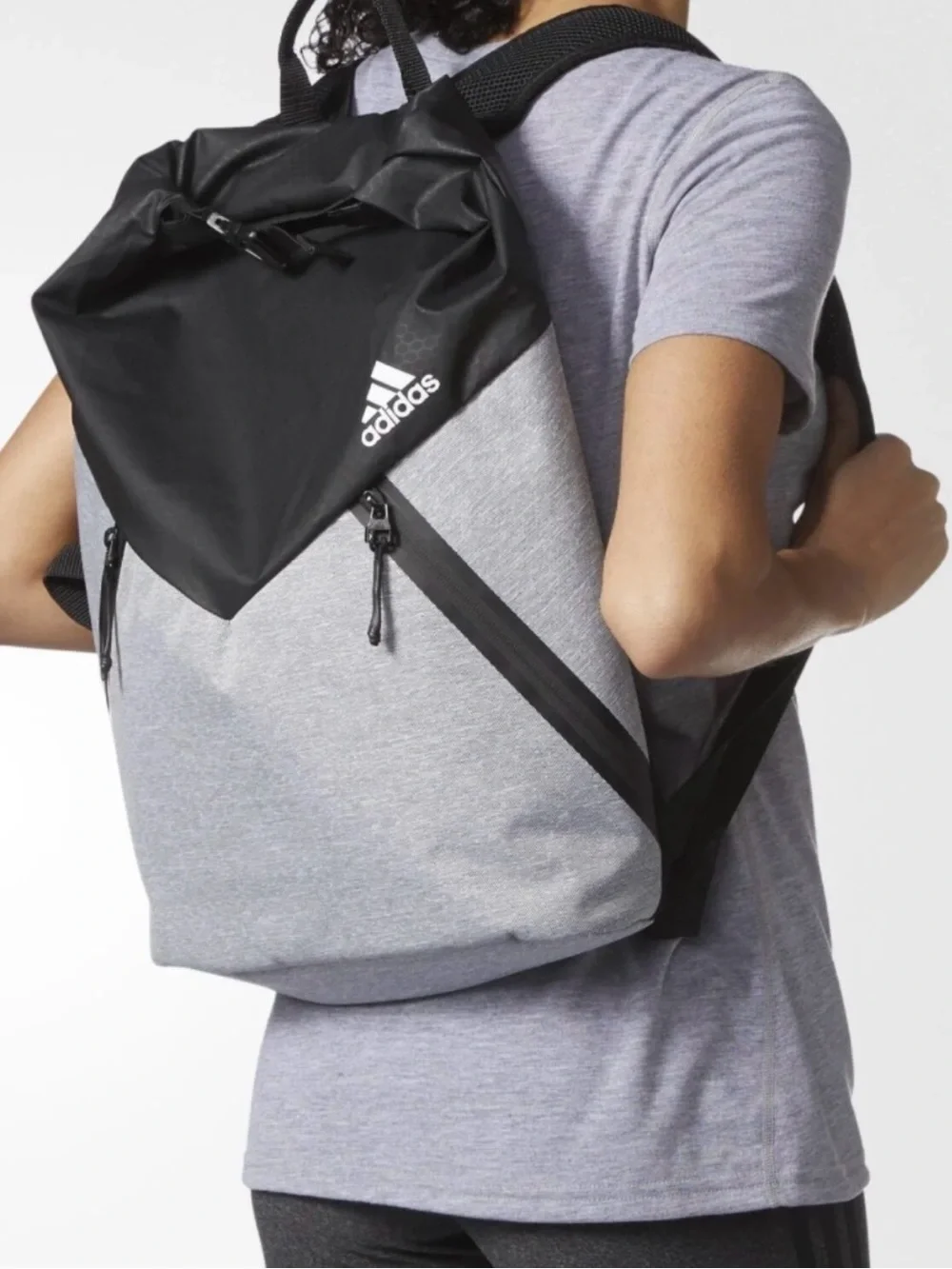 Adidas Sport ID Clip Pack Rolltop Backpack Grey Black Excellent Condition